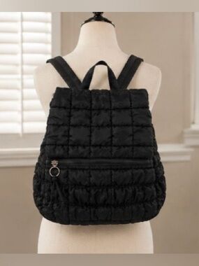 Quilted Drawstring Backpack - Black